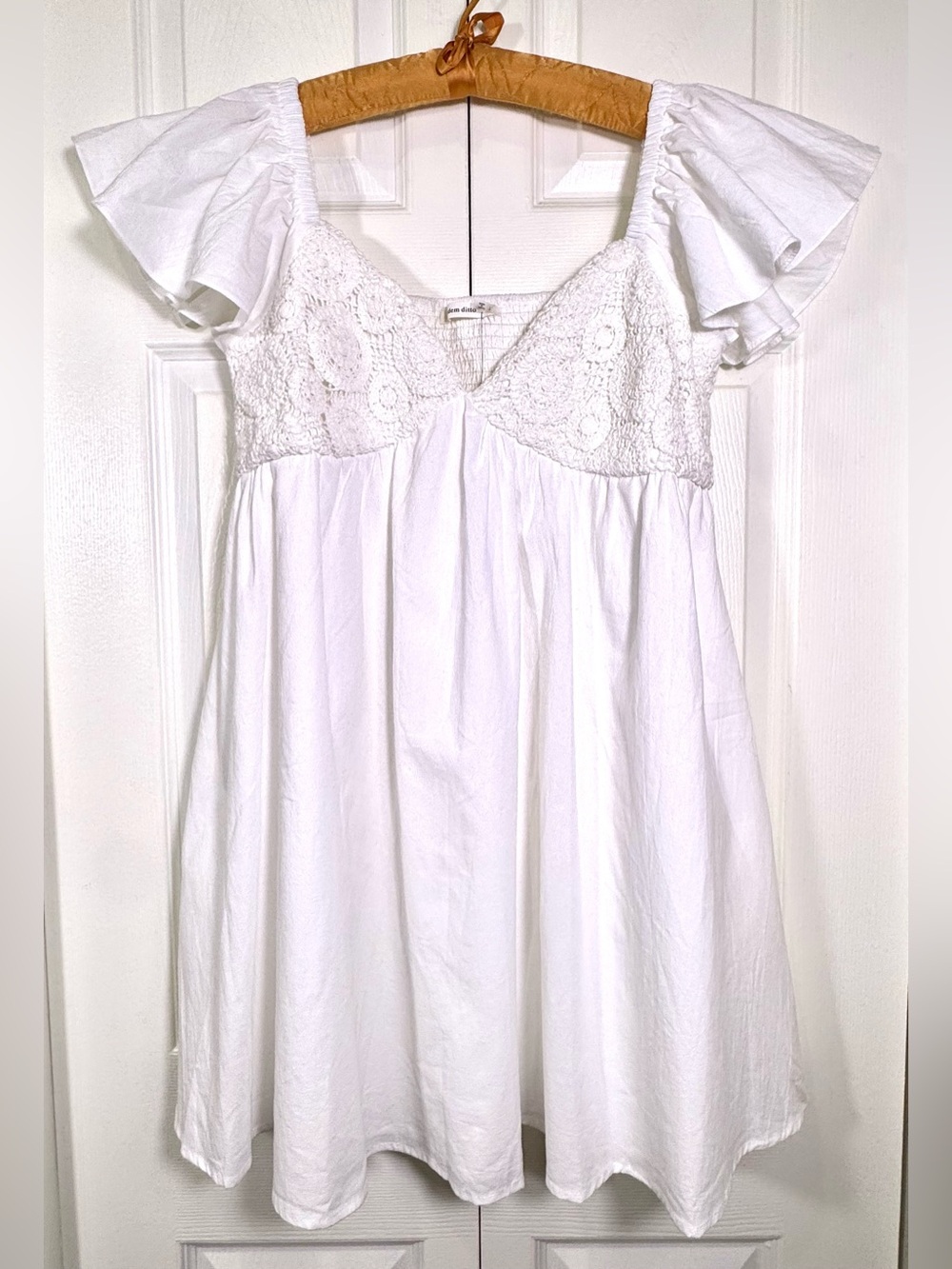 Idem Ditto Off White Crochet Flutter Sleeve Babydoll Dress NWT Size L